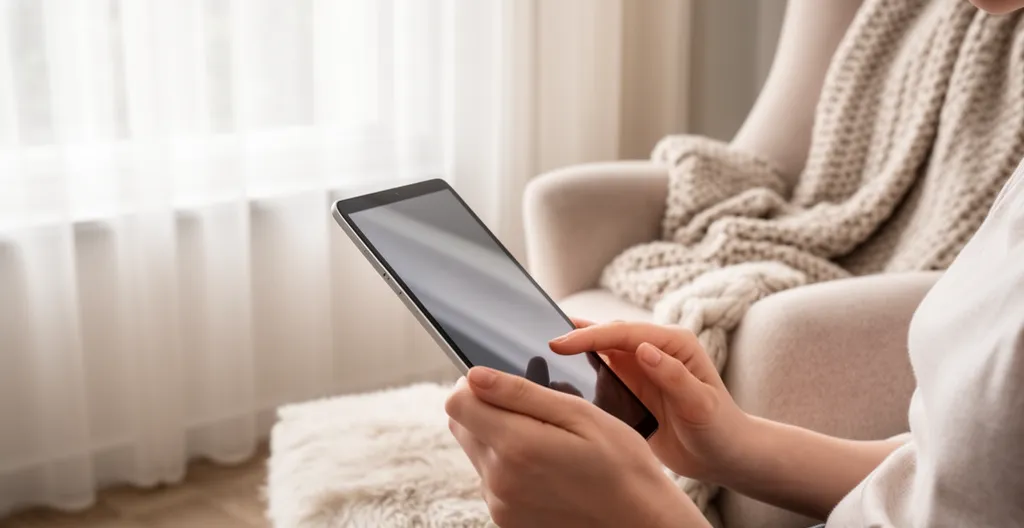 Personne utilisant une tablette pour noter ses observations, environnement calme